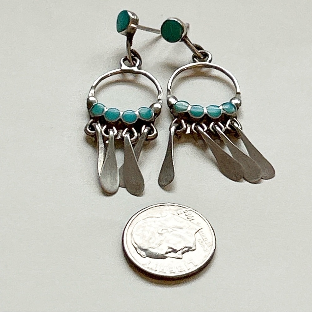 Vintage Southwestern Snake Eye Turquoise Sterling Silver Earrings - Picture 9 of 10